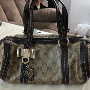 Gucci Brown and Black Mini Bag with Signature Monogram